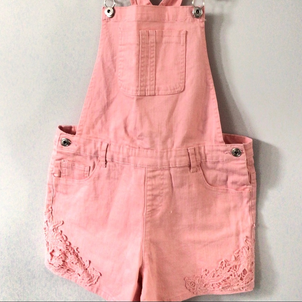 George Girls Lace Trim Pink Coral Shortall Size 16